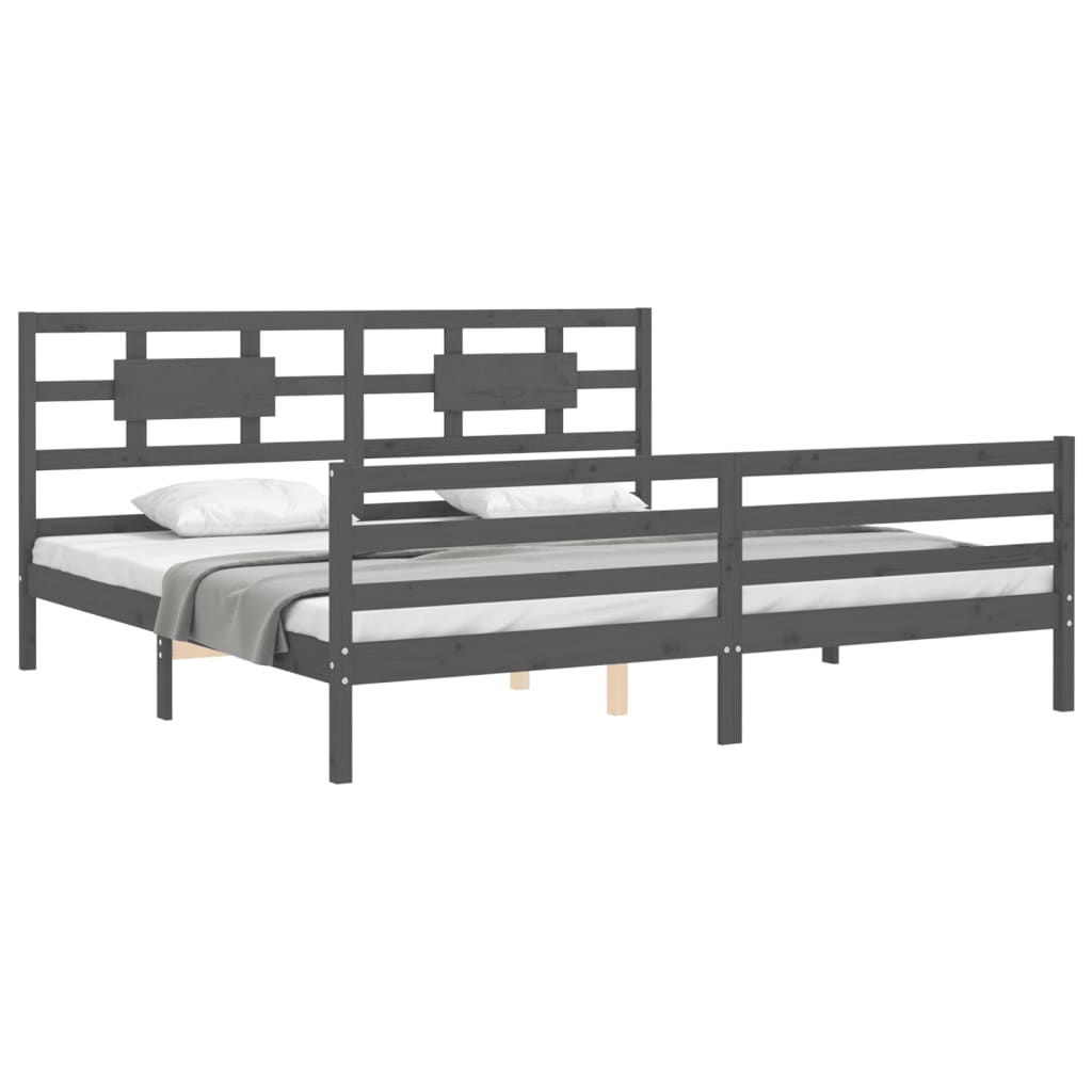 Rám Postele S Čelem Šedý 200 X 200 Cm Masivní Dřevo
