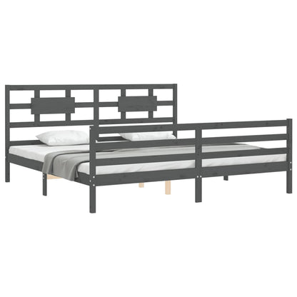 Rám Postele S Čelem Šedý 200 X 200 Cm Masivní Dřevo