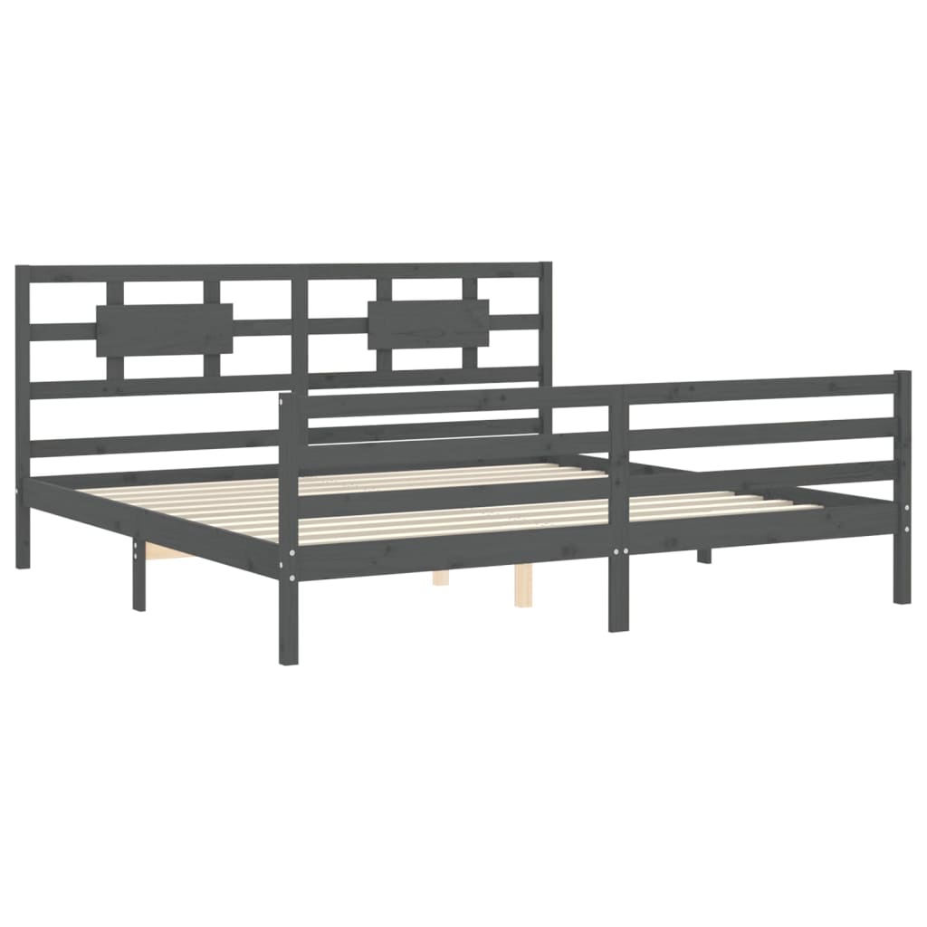 Rám Postele S Čelem Šedý 200 X 200 Cm Masivní Dřevo