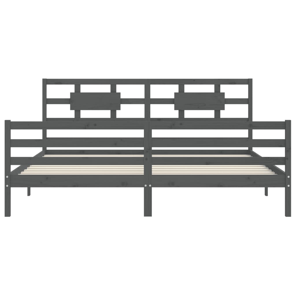 Rám Postele S Čelem Šedý 200 X 200 Cm Masivní Dřevo