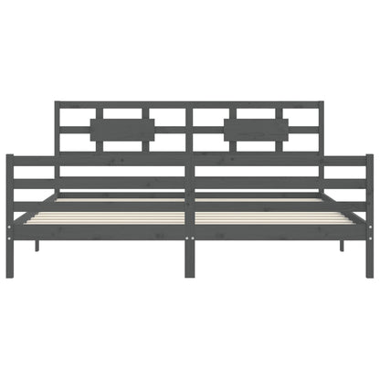 Rám Postele S Čelem Šedý 200 X 200 Cm Masivní Dřevo