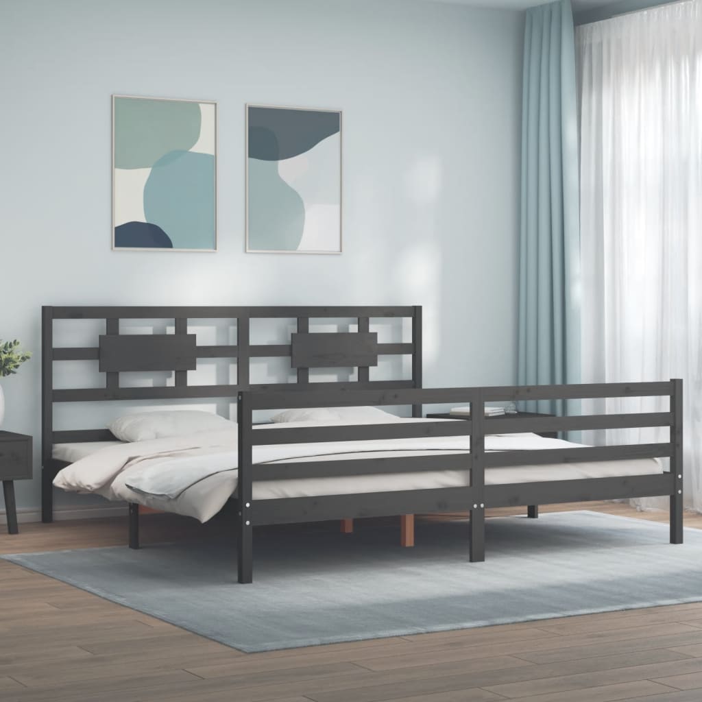 Rám Postele S Čelem Šedý 200 X 200 Cm Masivní Dřevo