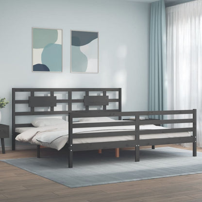 Rám Postele S Čelem Šedý 200 X 200 Cm Masivní Dřevo
