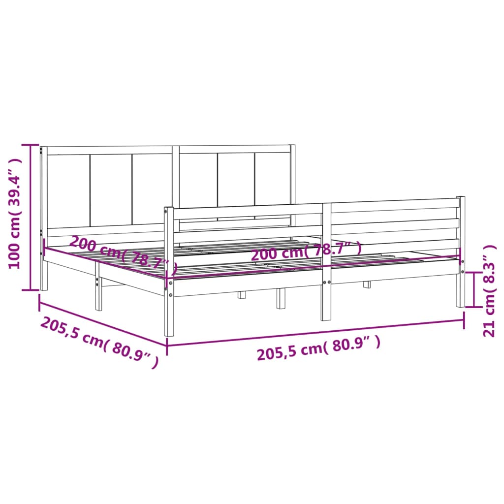 Rám Postele S Čelem 200 X 200 Cm Masivní Dřevo