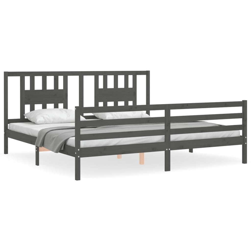 Rám Postele S Čelem Šedý 200 X 200 Cm Masivní Dřevo