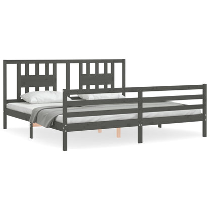 Rám Postele S Čelem Šedý 200 X 200 Cm Masivní Dřevo
