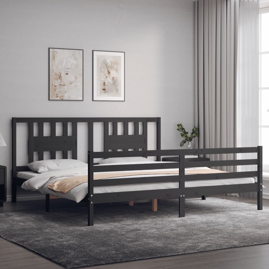 Rám Postele S Čelem Šedý 200 X 200 Cm Masivní Dřevo