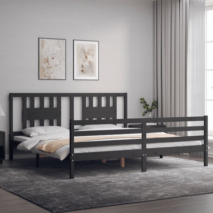 Rám Postele S Čelem Šedý 200 X 200 Cm Masivní Dřevo