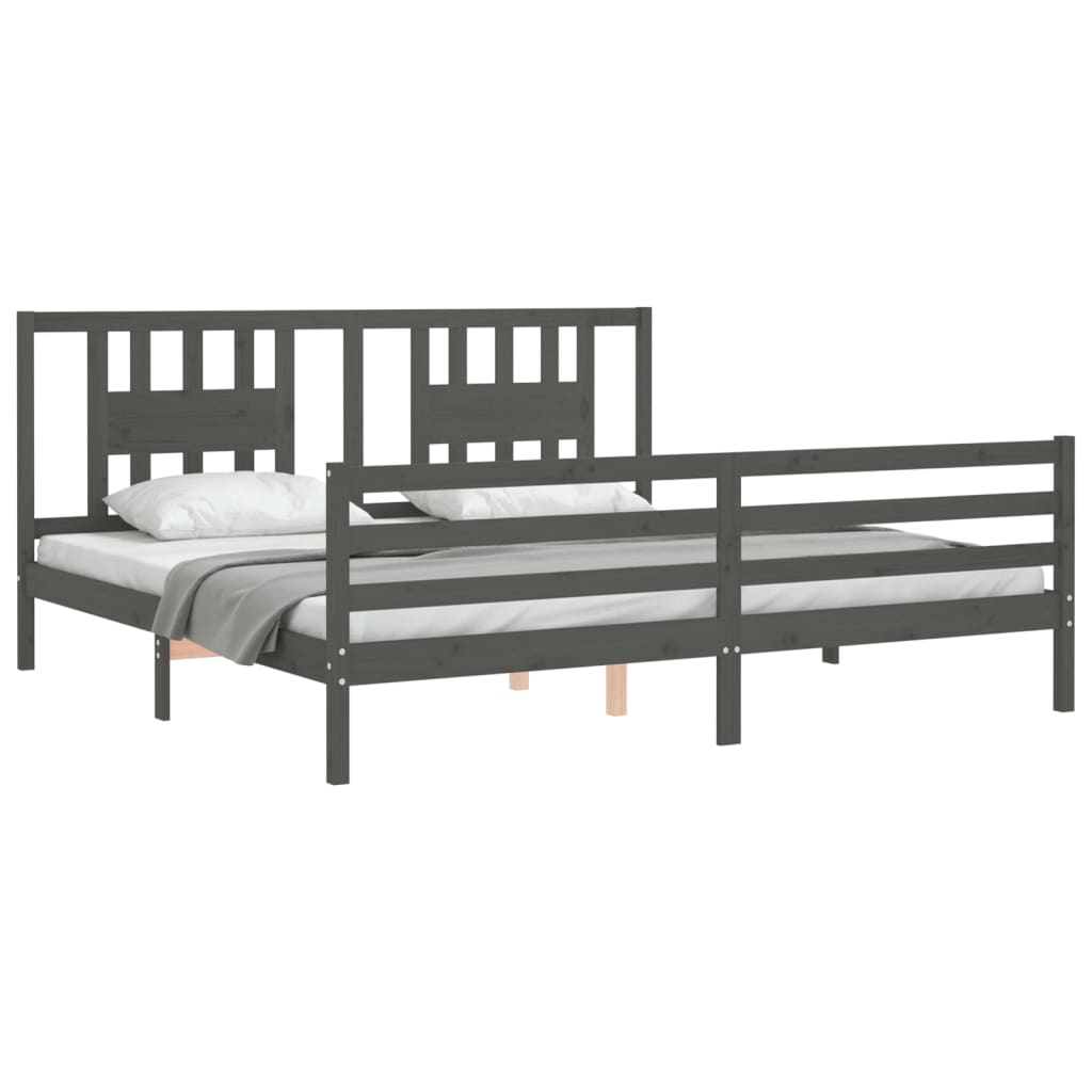 Rám Postele S Čelem Šedý 200 X 200 Cm Masivní Dřevo