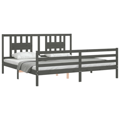 Rám Postele S Čelem Šedý 200 X 200 Cm Masivní Dřevo