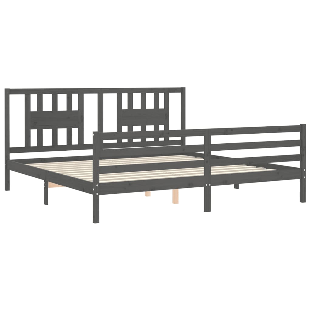 Rám Postele S Čelem Šedý 200 X 200 Cm Masivní Dřevo