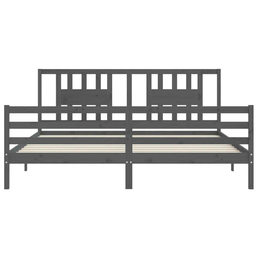 Rám Postele S Čelem Šedý 200 X 200 Cm Masivní Dřevo