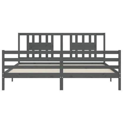 Rám Postele S Čelem Šedý 200 X 200 Cm Masivní Dřevo