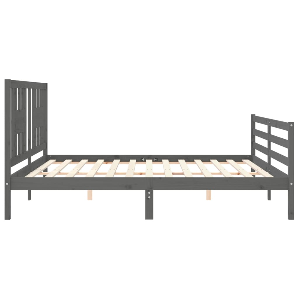 Rám Postele S Čelem Šedý 200 X 200 Cm Masivní Dřevo