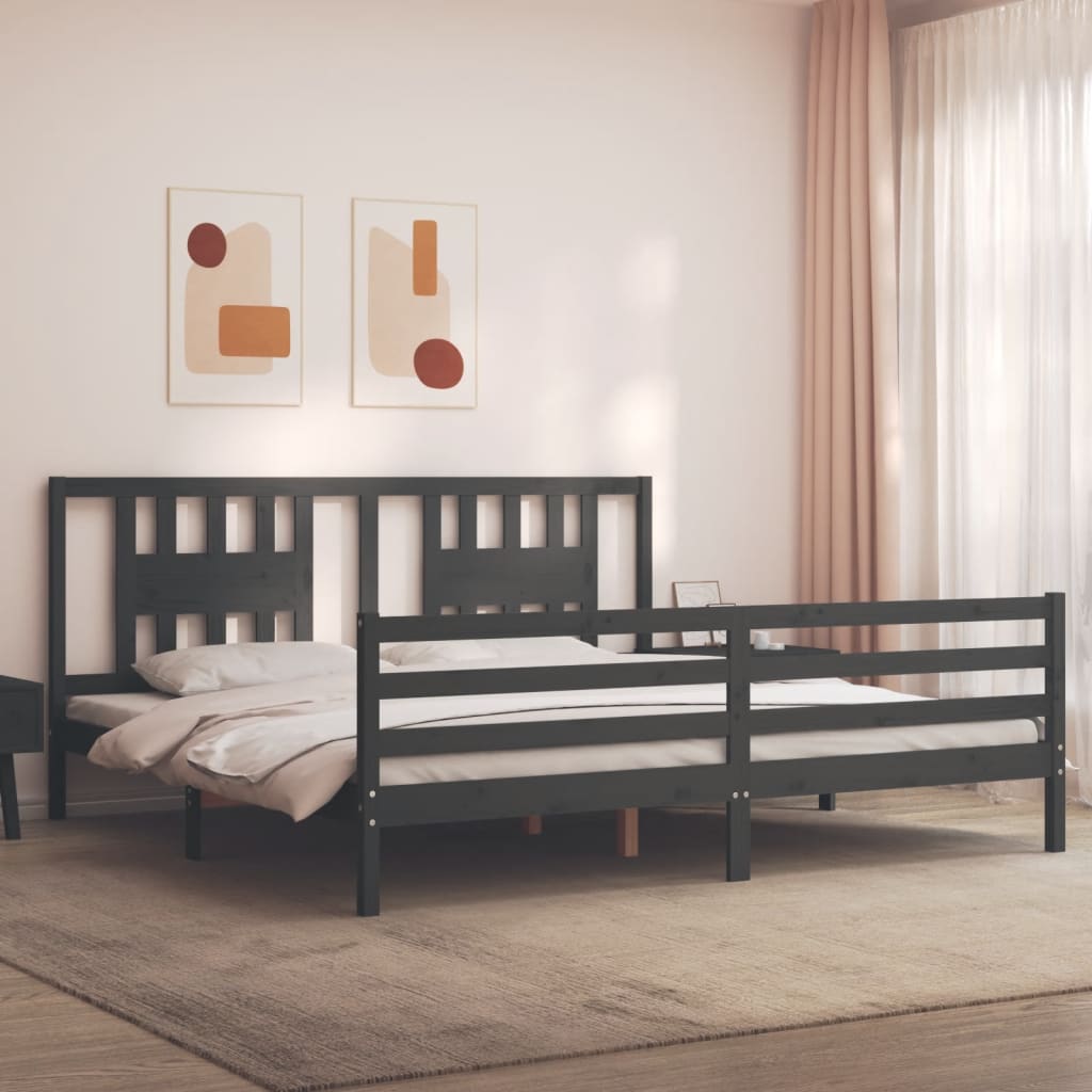 Rám Postele S Čelem Šedý 200 X 200 Cm Masivní Dřevo