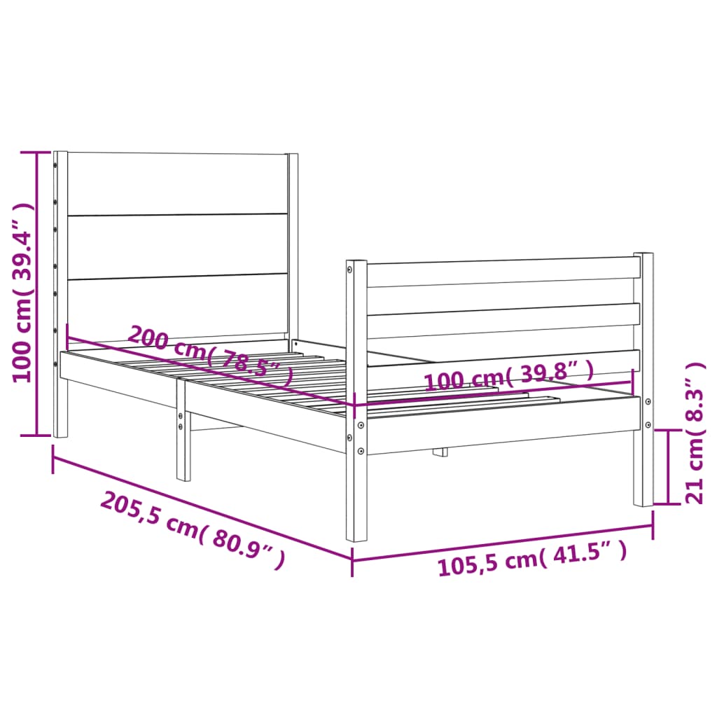 Rám Postele S Čelem 100 X 200 Cm Masivní Dřevo
