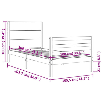 Rám Postele S Čelem 100 X 200 Cm Masivní Dřevo