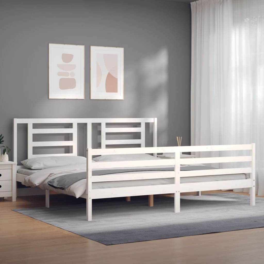 Rám Postele S Čelem Bílý 200 X 200 Cm Masivní Dřevo