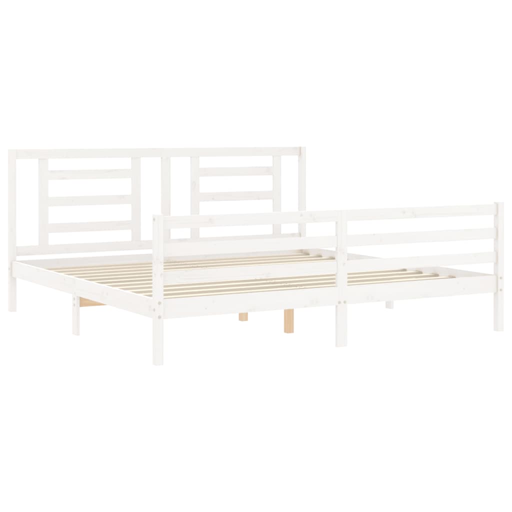 Rám Postele S Čelem Bílý 200 X 200 Cm Masivní Dřevo