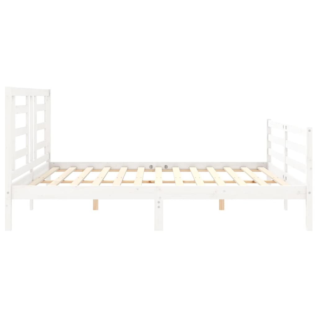 Rám Postele S Čelem Bílý 200 X 200 Cm Masivní Dřevo