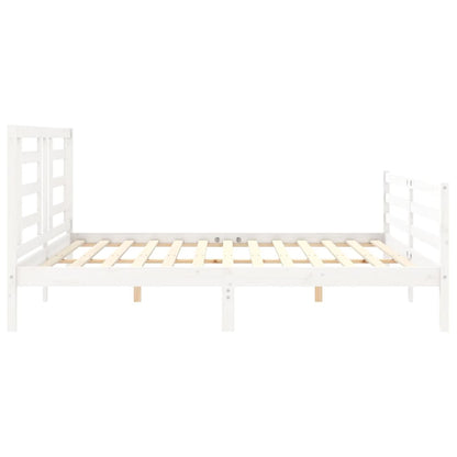 Rám Postele S Čelem Bílý 200 X 200 Cm Masivní Dřevo
