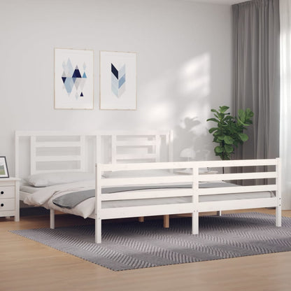 Rám Postele S Čelem Bílý 200 X 200 Cm Masivní Dřevo