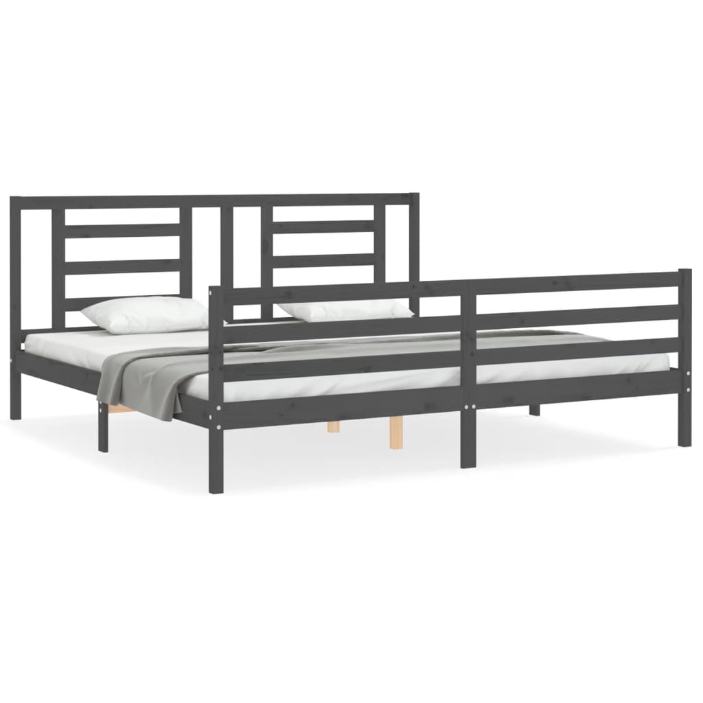 Rám Postele S Čelem Šedý 200 X 200 Cm Masivní Dřevo