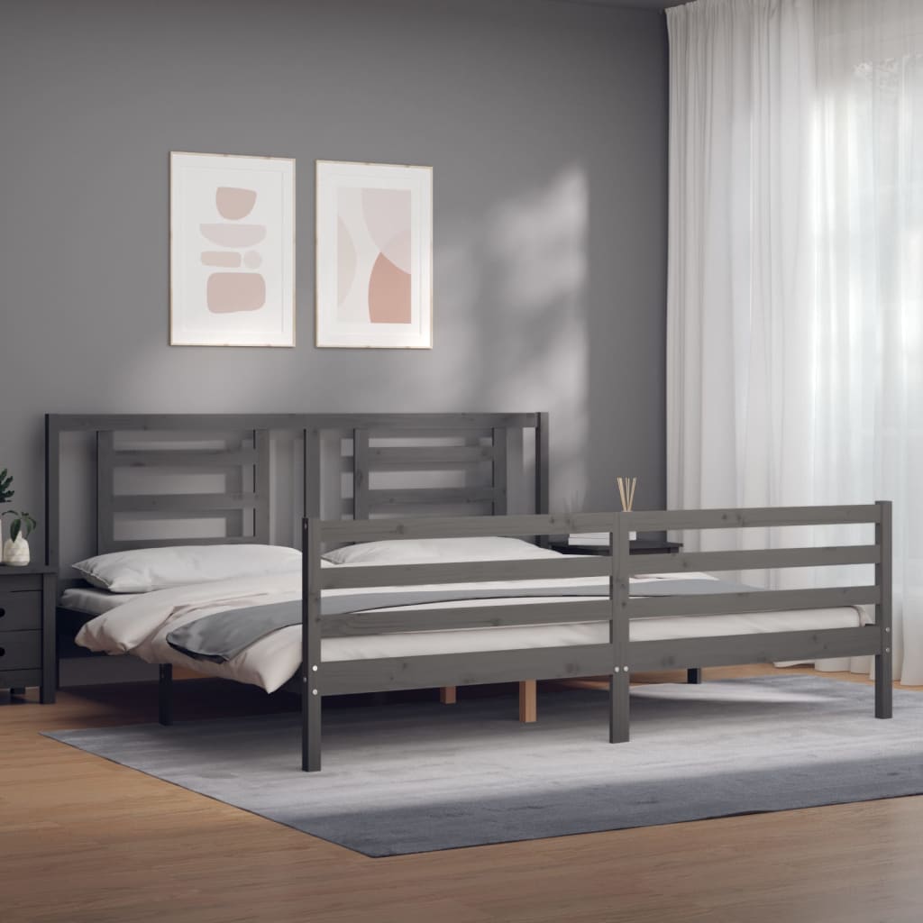 Rám Postele S Čelem Šedý 200 X 200 Cm Masivní Dřevo