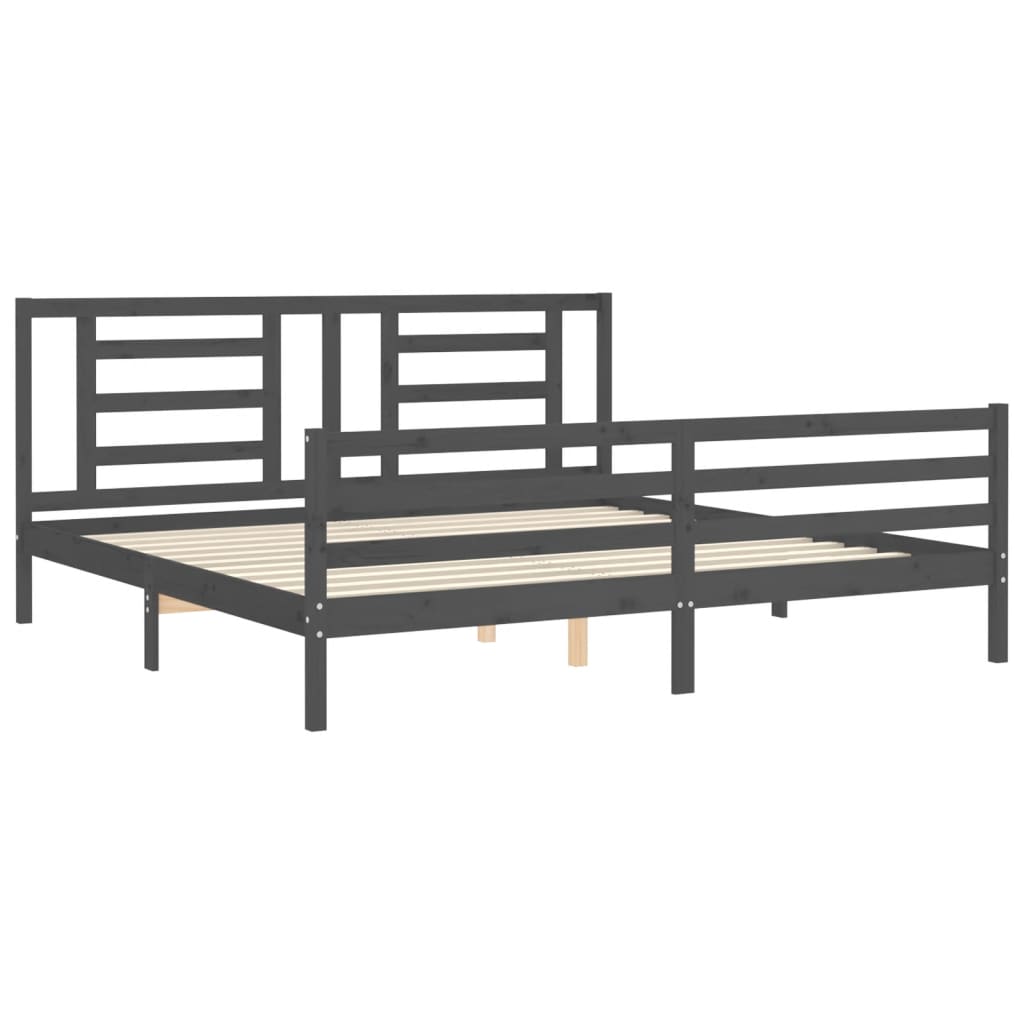 Rám Postele S Čelem Šedý 200 X 200 Cm Masivní Dřevo