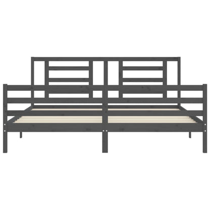 Rám Postele S Čelem Šedý 200 X 200 Cm Masivní Dřevo
