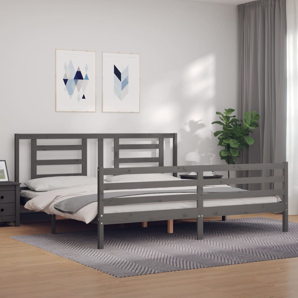 Rám Postele S Čelem Šedý 200 X 200 Cm Masivní Dřevo