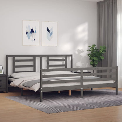 Rám Postele S Čelem Šedý 200 X 200 Cm Masivní Dřevo