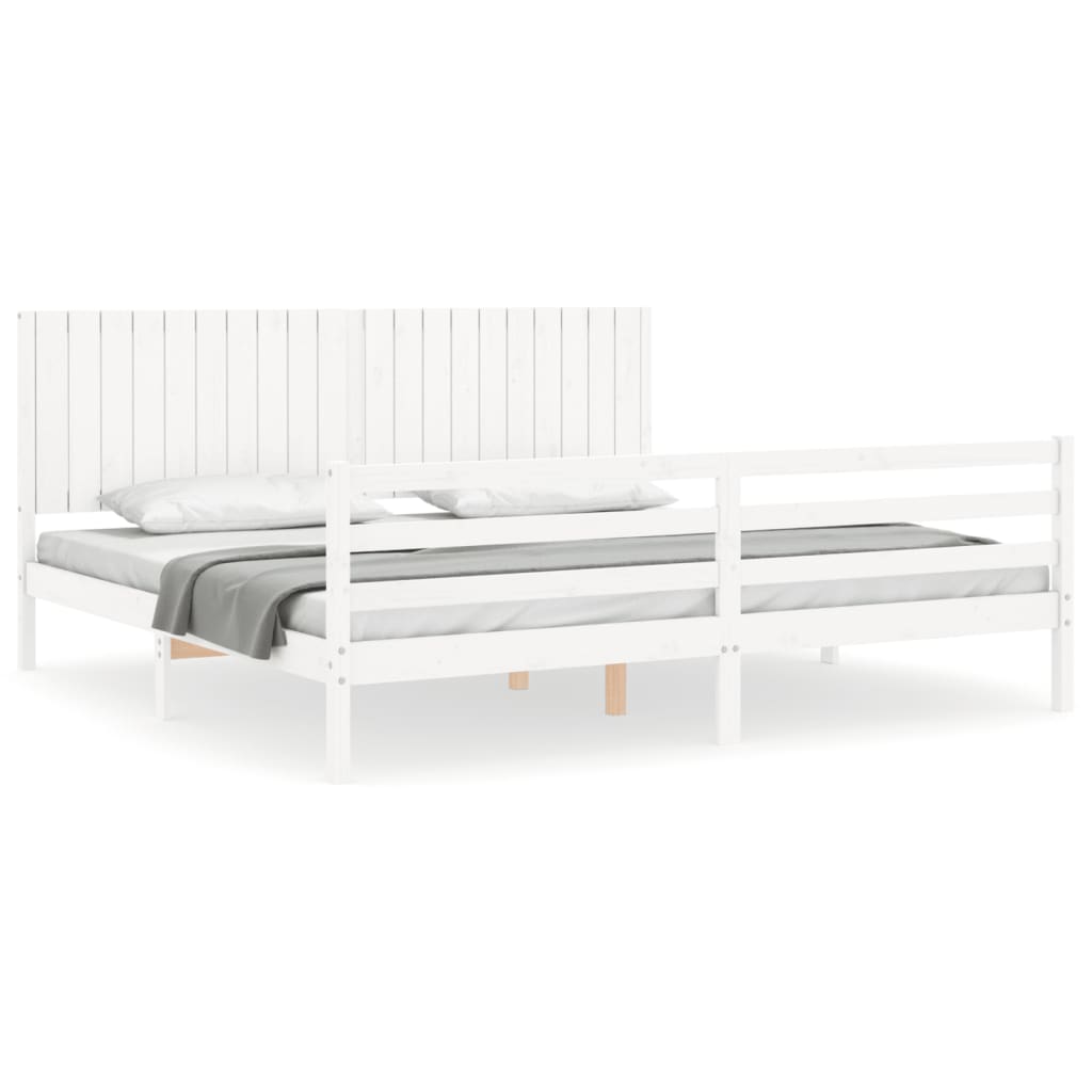 Rám Postele S Čelem Bílý 200 X 200 Cm Masivní Dřevo
