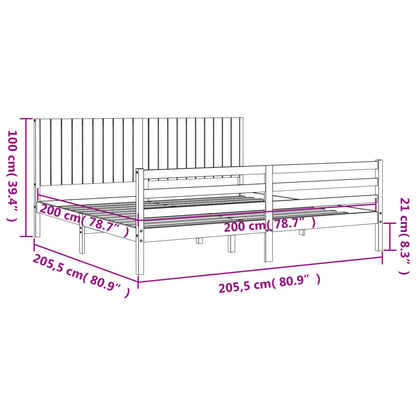 Rám Postele S Čelem Bílý 200 X 200 Cm Masivní Dřevo