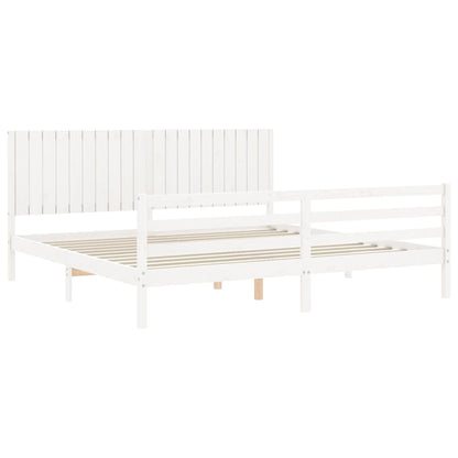 Rám Postele S Čelem Bílý 200 X 200 Cm Masivní Dřevo