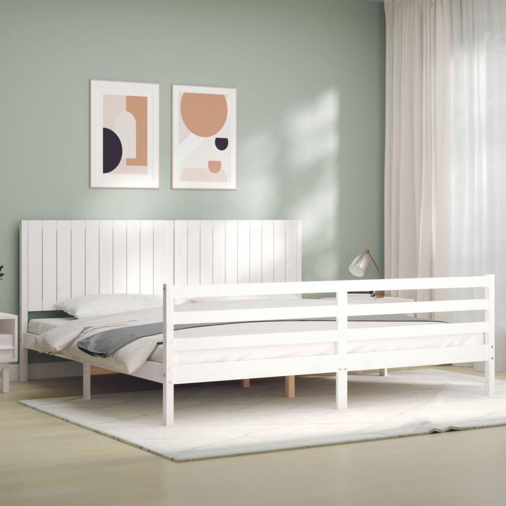 Rám Postele S Čelem Bílý 200 X 200 Cm Masivní Dřevo