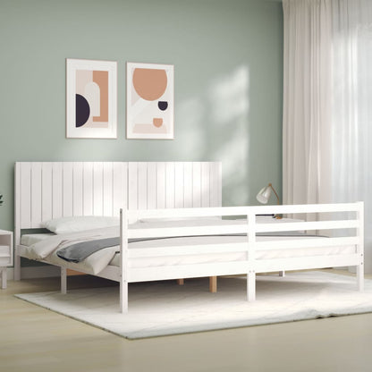 Rám Postele S Čelem Bílý 200 X 200 Cm Masivní Dřevo