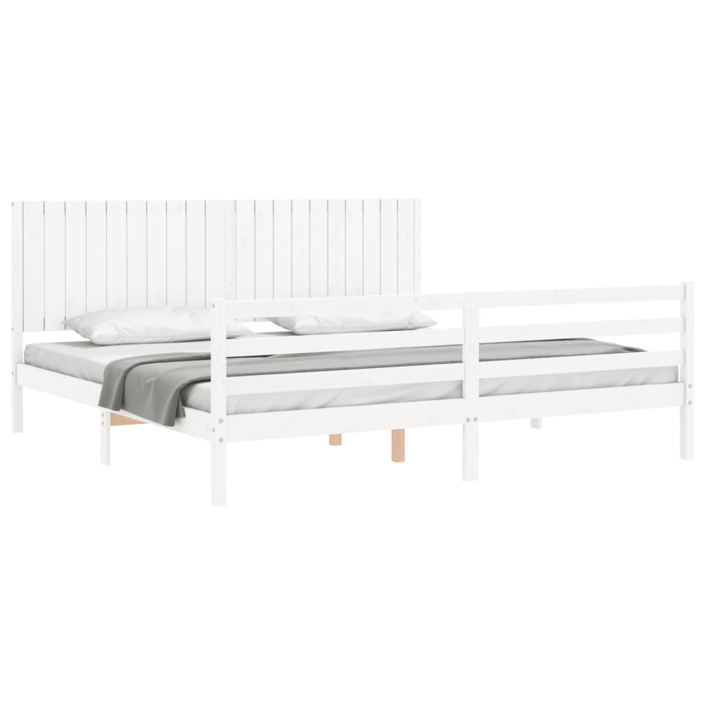 Rám Postele S Čelem Bílý 200 X 200 Cm Masivní Dřevo
