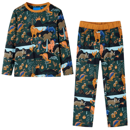 Dětské pyžamo s dlouhým rukávem tmavě zelené 128