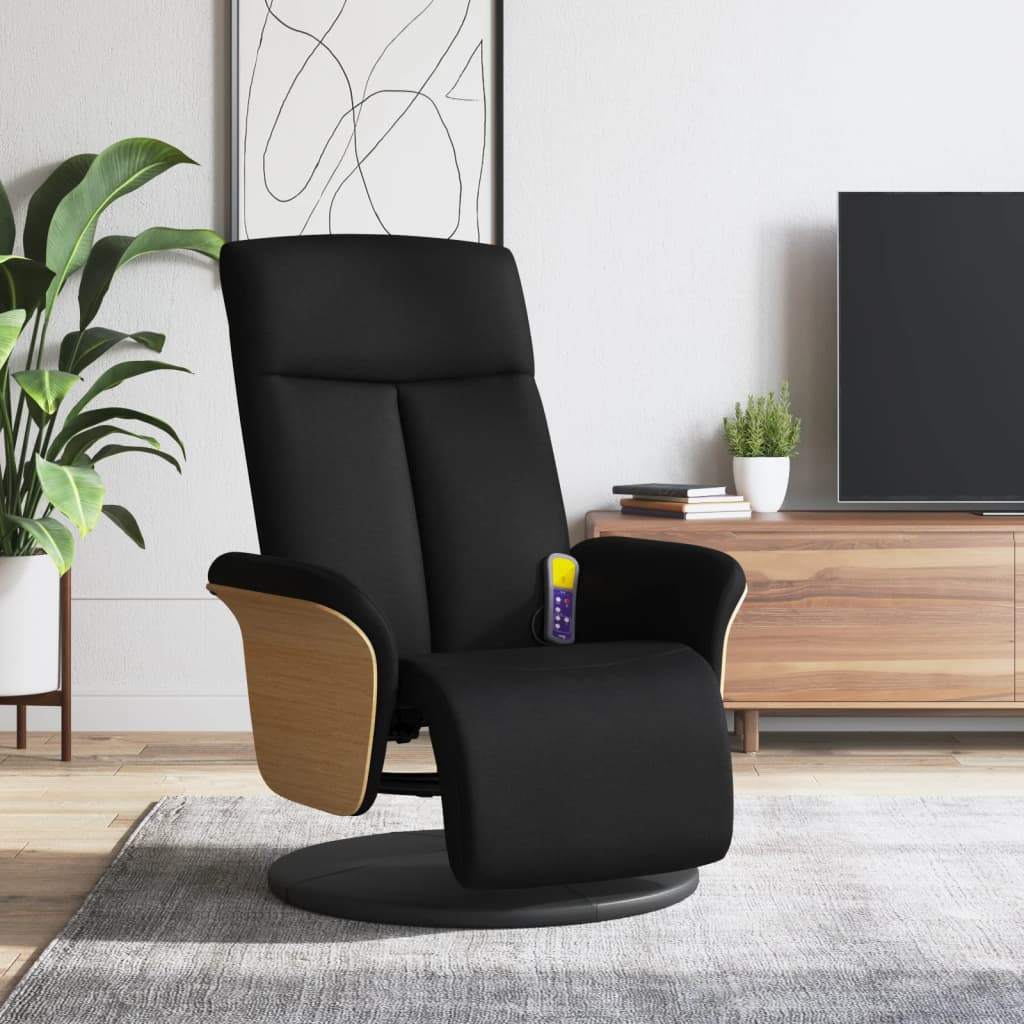 Masážní Polohovací Křeslo S Podnožkou Černé Textil