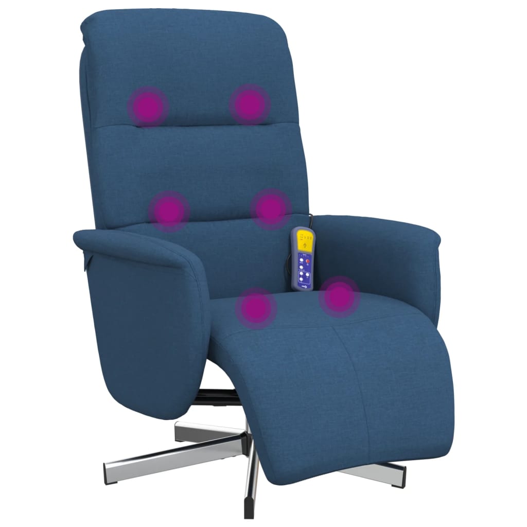 Masážní Polohovací Křeslo S Podnožkou Modré Textil