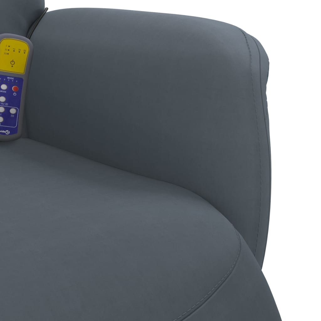 Masážní Polohovací Křeslo S Podnožkou Tmavě Šedé Samet