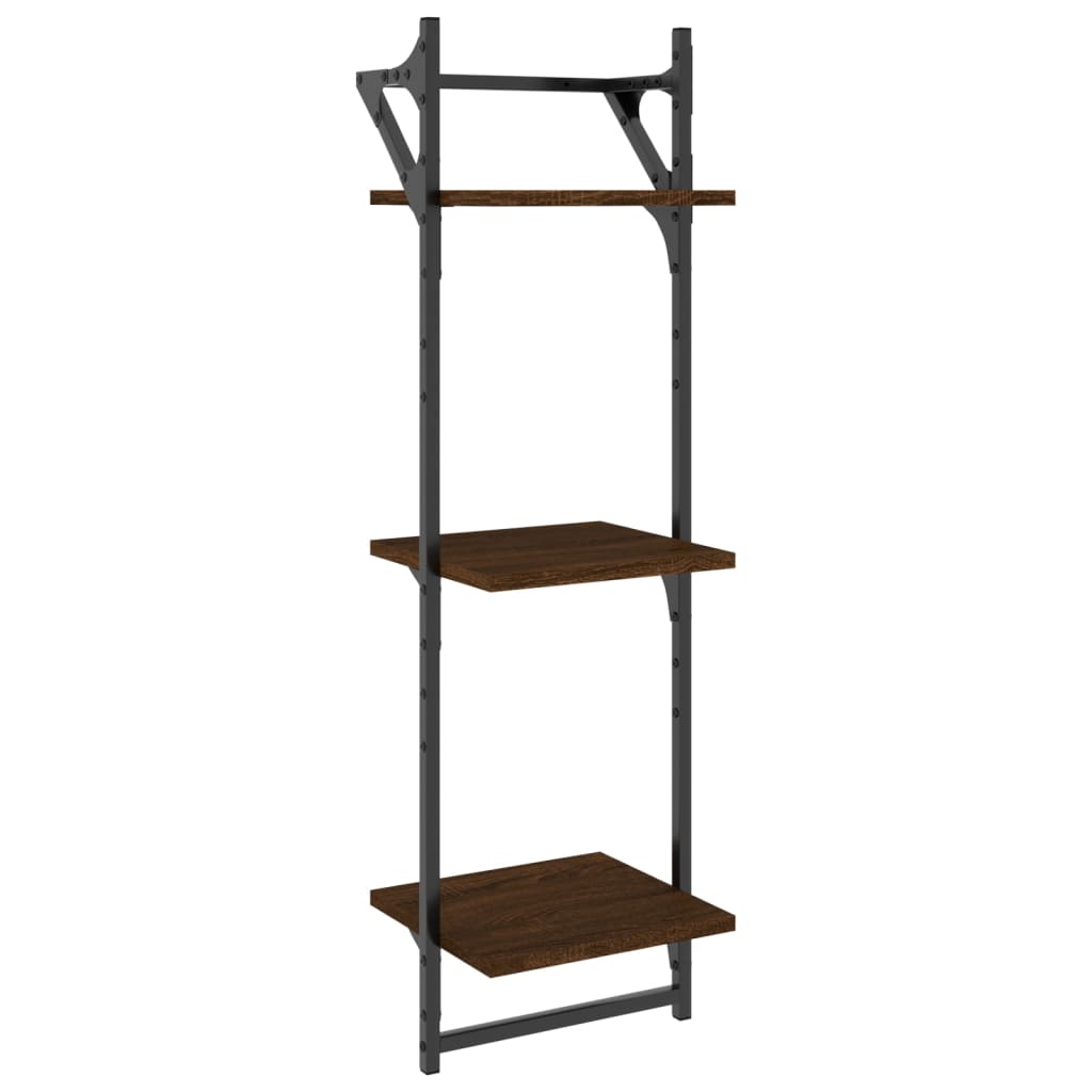 3Patrové Nástěnné Police S Tyčemi 2 Ks Hnědý Dub