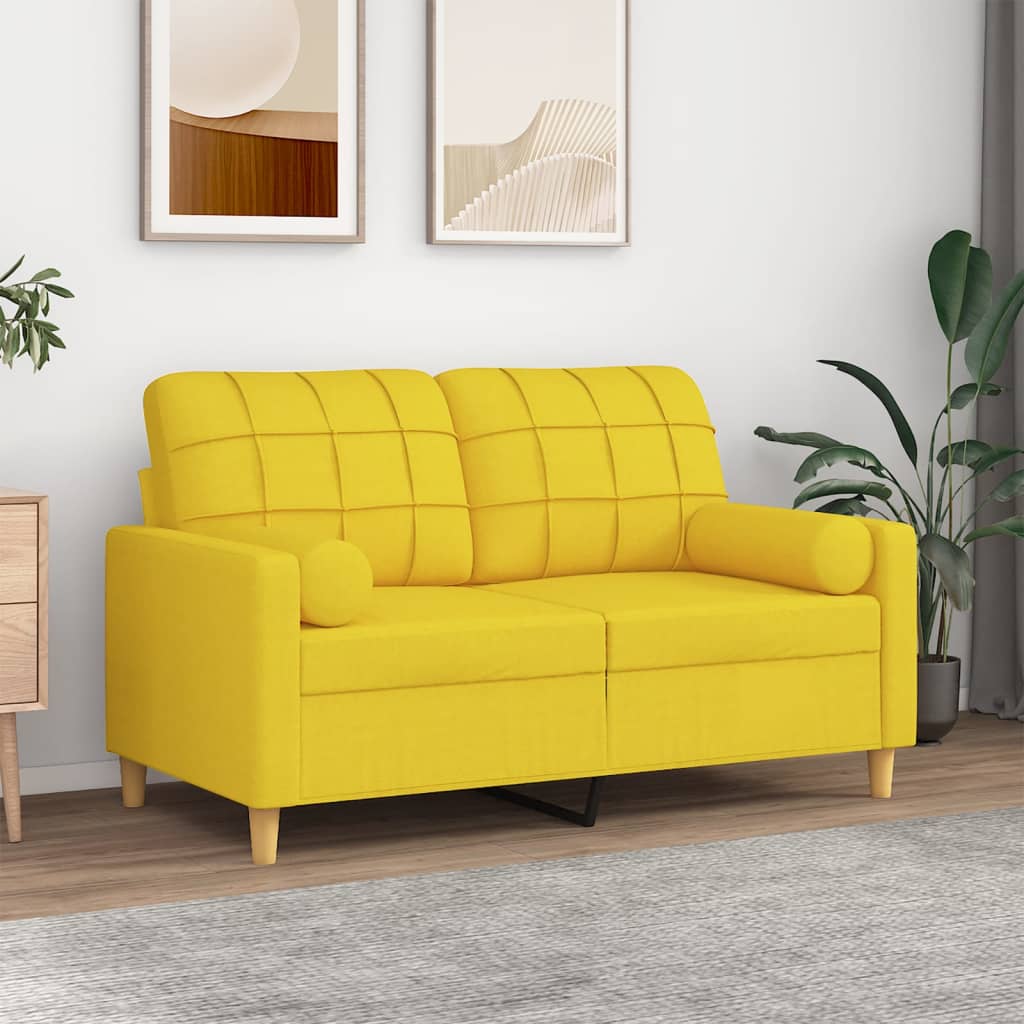 2Místná Pohovka S Polštáři Světle Žlutá 120 Cm Textil