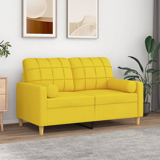 2Místná Pohovka S Polštáři Světle Žlutá 120 Cm Textil