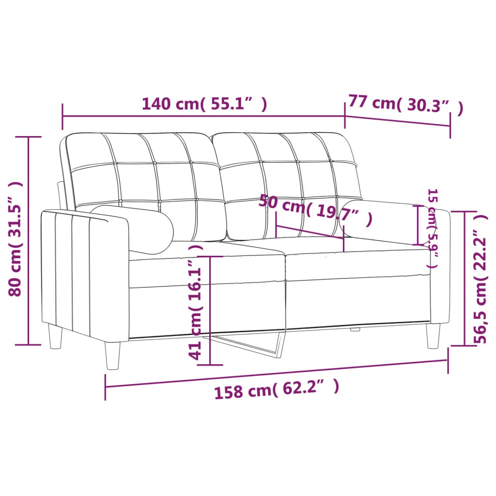 2Místná Pohovka S Polštáři Světle Žlutá 140 Cm Textil