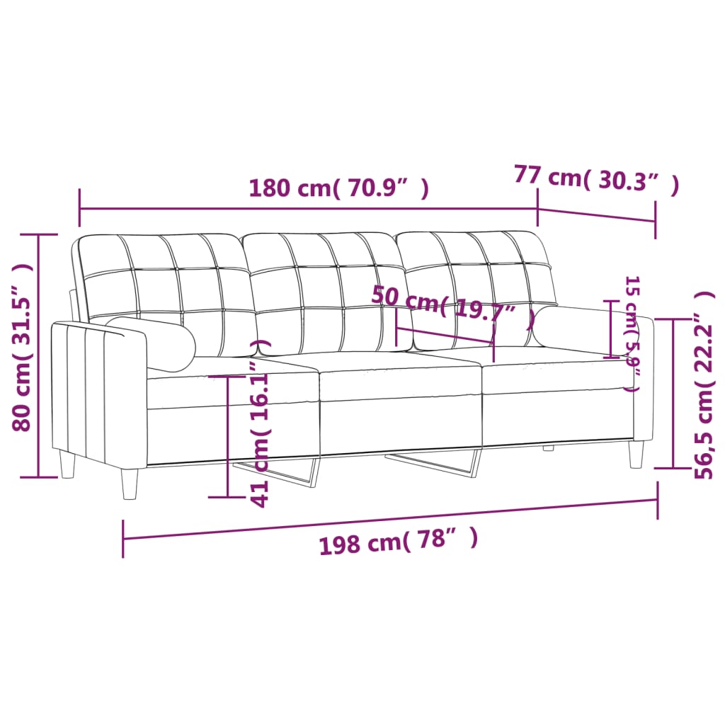 3Místná Pohovka S Polštáři Světle Žlutá 180 Cm Textil