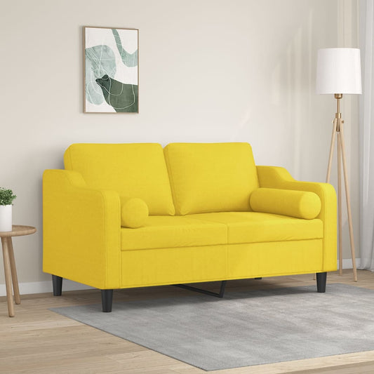 2Místná Pohovka S Polštáři Světle Žlutá 120 Cm Textil