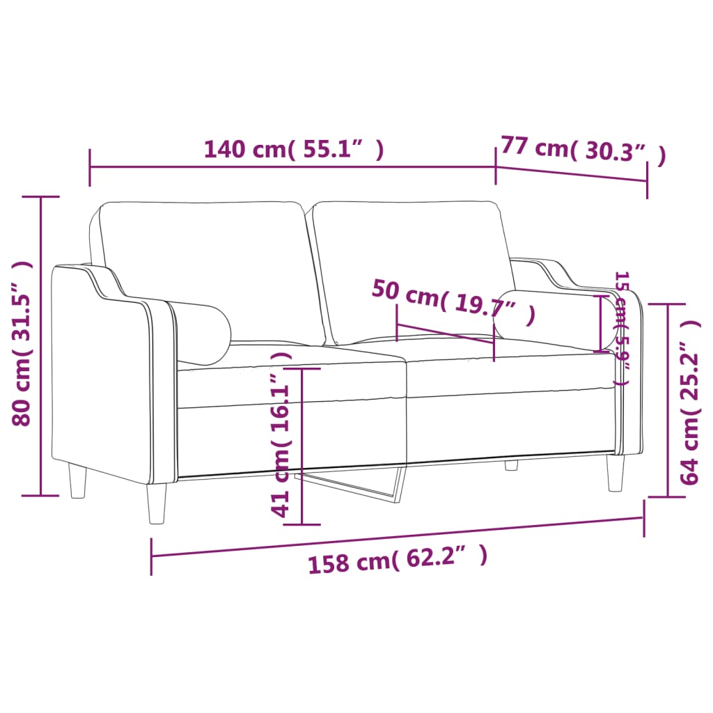 2Místná Pohovka S Polštáři Světle Žlutá 140 Cm Textil