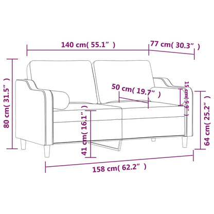 2Místná Pohovka S Polštáři Světle Žlutá 140 Cm Textil